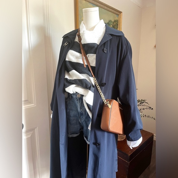 Classic Vintage Navy Blue Trench Coat or Overcoat by Sequence Size Women 13/14 - Picture 3 of 13